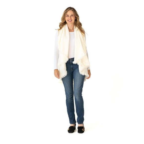 Heidi Kagan NWT Shawl‎ in Cream with Fur Trim our 4 styles Size One Size Boho - Picture 7 of 8